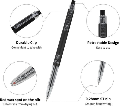 Gel Pens 0.28mm Extra Fine Point Pen, Black Ink, Ball Point Pen for School, Office, Stationery Supplies 6 Packs