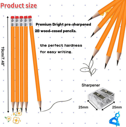 Adhere 25pcs Woodcase Pencils with Eraser Premium Pre-Sharpened Hexagon Graphite 2B pencils ideal for home, office writing including a Free Sharpener(Pink・25pcs)