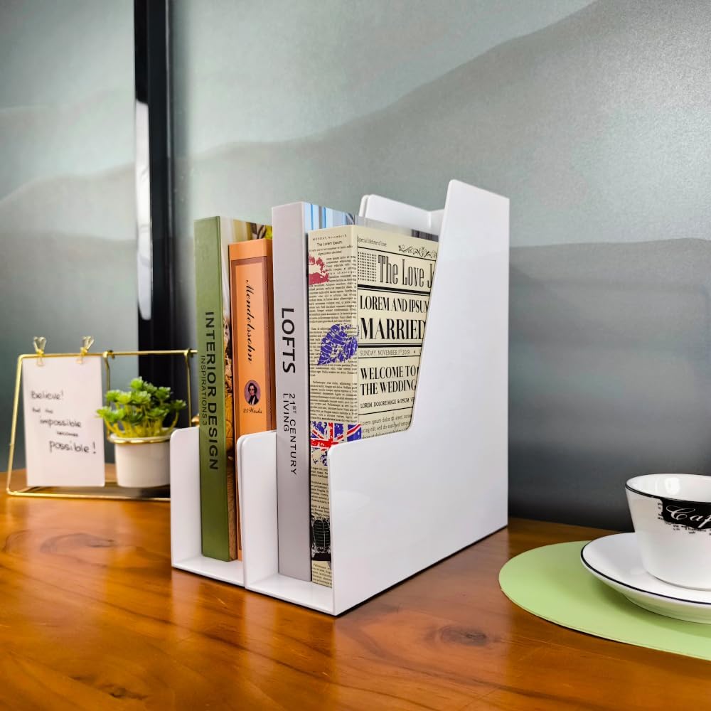 Vertical File Holder, 4 pack Clear Plastic Document Organizer and Clear Magazine Organizer, Multi-purpose Document Organizer for Home Office