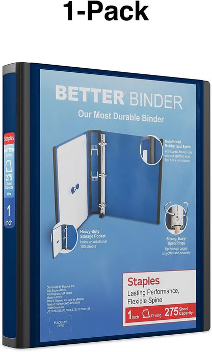 Staples Better Binder 2-Inch D-Ring View Binder, Reinforced Spine, Holds Up to 540 Sheets, Teal, for Office & School