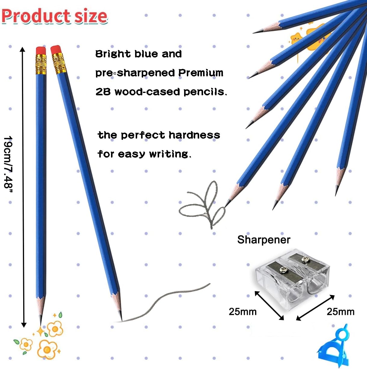 Adhere 25pcs Woodcase Pencils with Eraser Premium Pre-Sharpened Hexagon Graphite 2B pencils ideal for home, office writing including a Free Sharpener(Pink・25pcs)