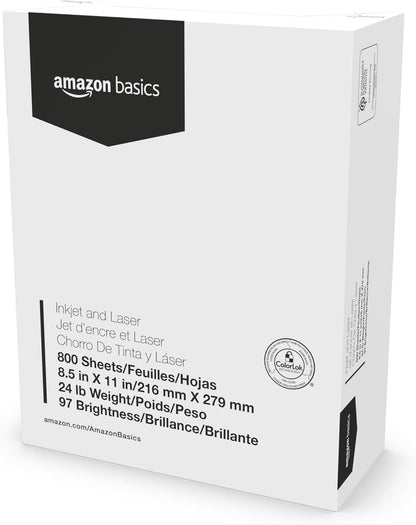 Amazon Basics Multipurpose Copy Printer Paper, 8.5 x 11 Inches, 24 lb Weight, 97 Bright White, 1500 Sheets (3 Packs of 500), for Inkjet and Laser