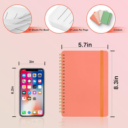 4 PCS Small Spiral Notebook 5x7, Spiral Journal Notebook, Notebooks for Work, Note Taking, School, Small Notebooks 5x7 with Strap, Cute Notebooks for Women 50 Sheets