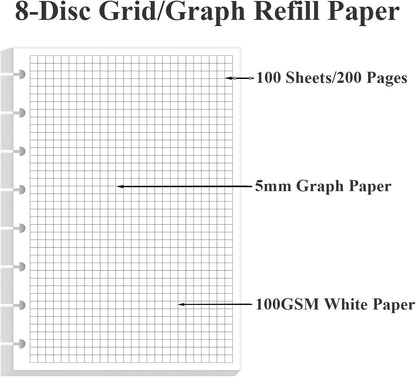 A5 Grid Refill Paper, 6-Hole Graph Paper, 100Sheets / 200Pages Loose-Leaf Grid Paper, 100gsm White Paper, 5.8" x 8.3 "