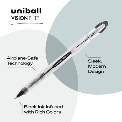 uni-ball Vision Elite Rollerball Pens Bold Point, 0.8mm, Black, 12 Pack