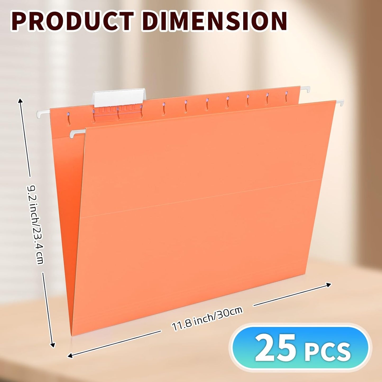 25-Pack Green Hanging File Folders, Letter Size (8.5" x 11") with 1/5-Cut Tabs,Includes 35 Transparent Label Cards & 50 Sticker Labels for Home & Office Organization