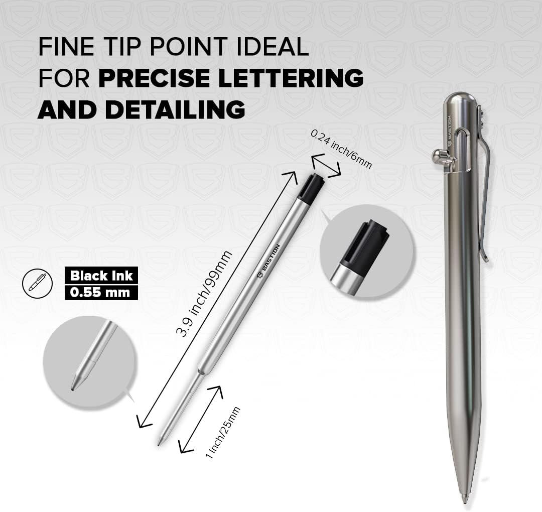 BASTION Pen Refill Ballpoint Blue | Replacement for All Bastion Bolt Action Pens | Standard Pen Ink Refills Cartridge (Blue 6 pc)