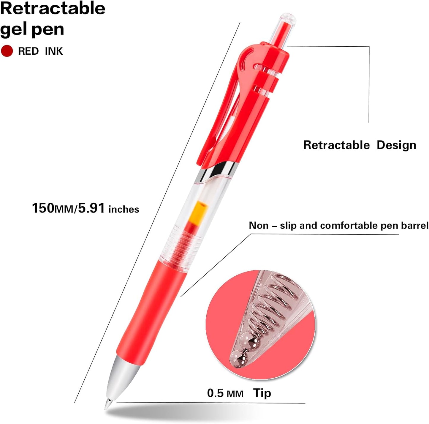 30pcs Black Gel Ink Pens for Writing, 0.5 mm Pens Fine Point Smooth Writing Pens for Journaling, Bulk Retractable Rollerball Pens for School Office.