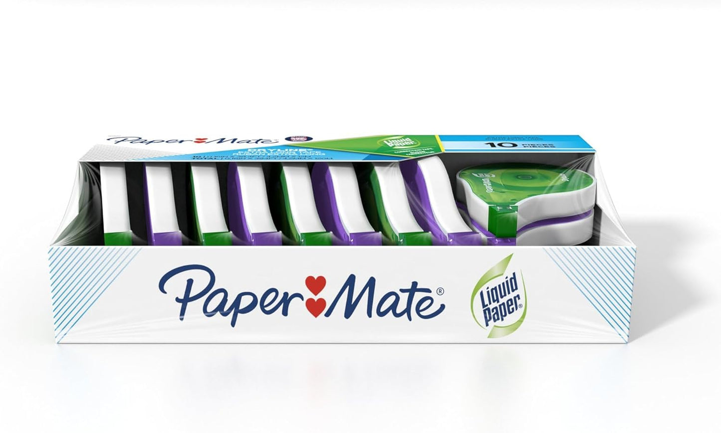Paper Mate Liquid Paper DryLine Extra Long Tapes, Mess-Free, Assorted Colors, 10 Count - Home, Office, Teacher Supplies, College Essentials