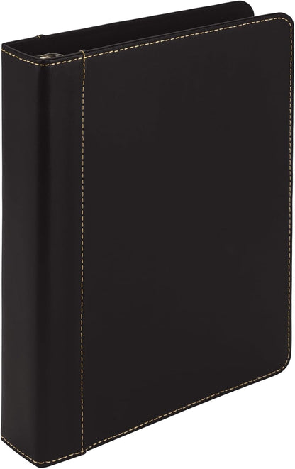 Samsill 1 Inch 3 Ring Binder, Leather, Black with Contrast Stitching, 8.5X 11 Inch, 3 Rings, Notebook Binder, Portfolio Organizer, Planner, Journal
