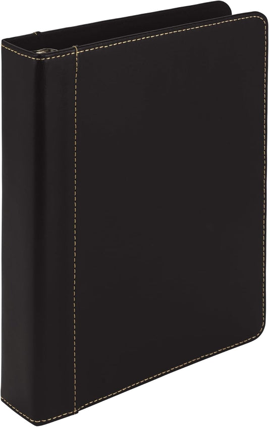Samsill 1 Inch 3 Ring Binder, Leather, Black with Contrast Stitching, 8.5X 11 Inch, 3 Rings, Notebook Binder, Portfolio Organizer, Planner, Journal