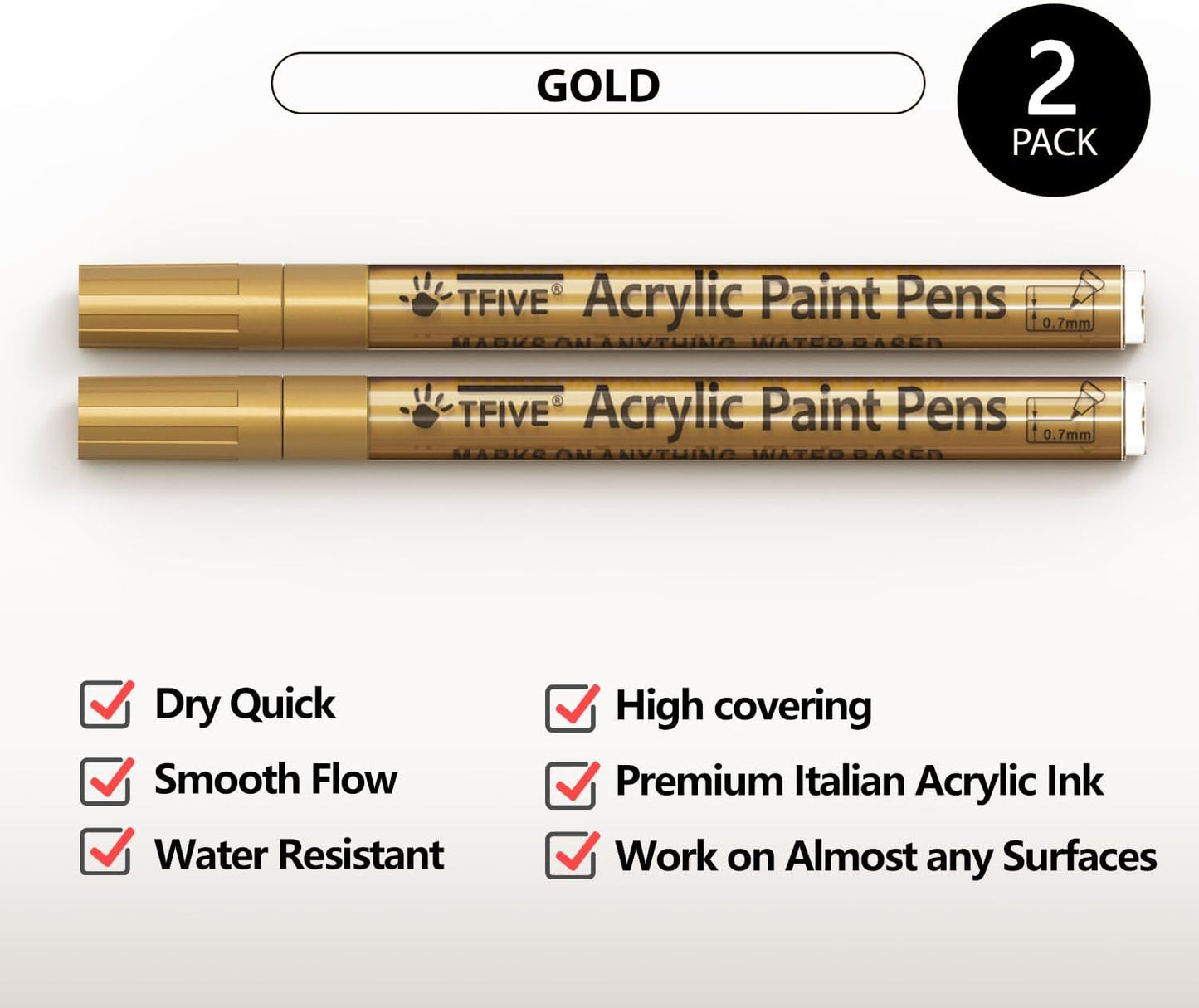 TFIVE White Paint Marker Paint Pens - 2 Pack Acrylic Permanent Marker, 0.7mm Extra Fine Tip Paint Pen for Art Projects, Drawing, Rock Painting, Ceramic, Glass, Wood, Plastic, Metal, Canvas DIY Crafts