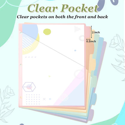 Epakh 12 Pcs Binder Dividers for 3 Rings Binders Index Dividers with Two Clear Pockets Plastics Sheets Protectors with Tab Labels for School Office Organization (Morandi)