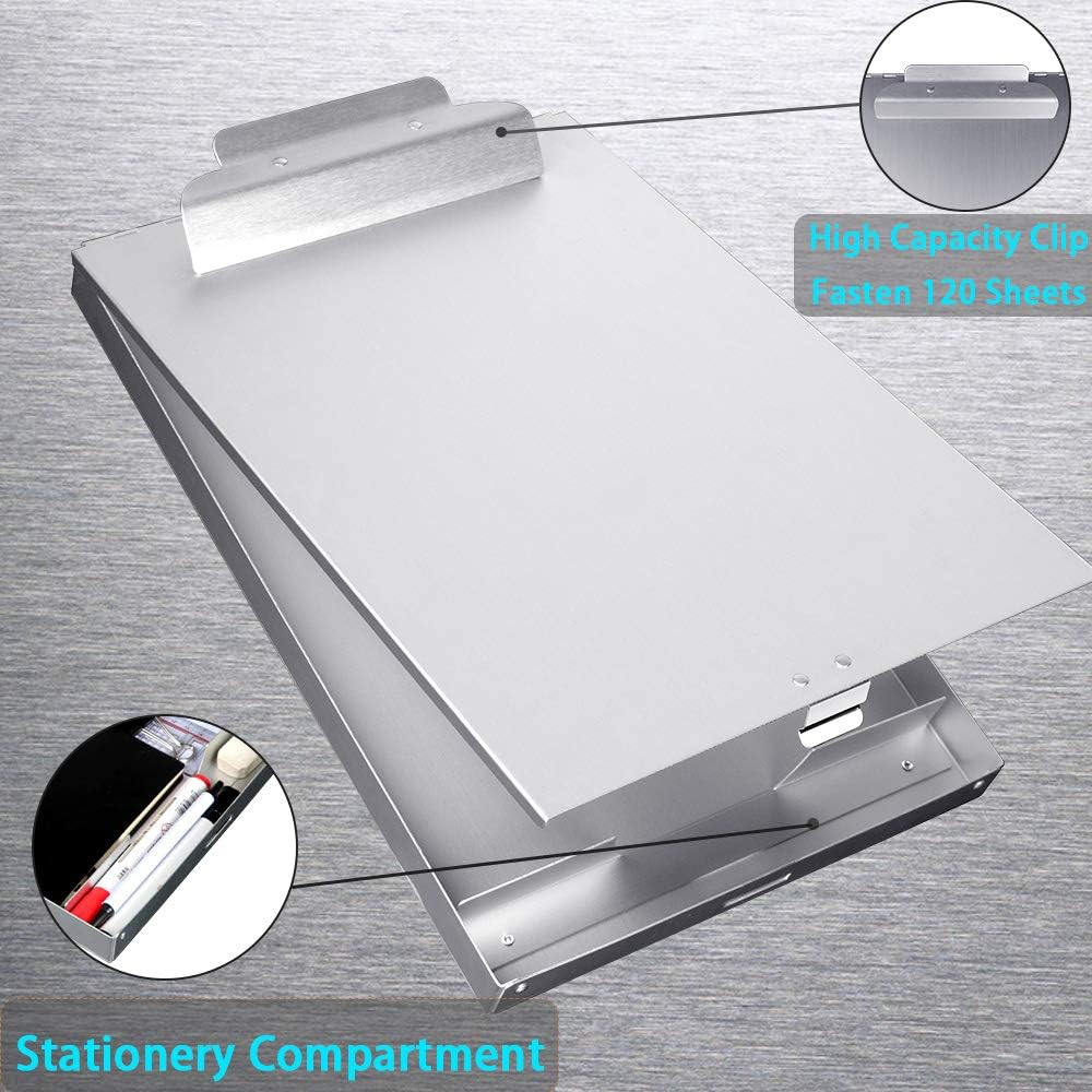 ROCOFF Metal Clipboard with Storage - Letter Size Aluminum Clipboards, Low Profile Clip Box Heavy Duty, Great for Office Jobsite or Classroom, Medical System, Law Enforcement, Single Compartment