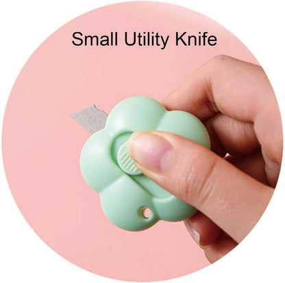 7 Pcs Cute Blue Stationery Set Kawaii School Supplies Office Supplies Including Ballpoint Pens Pencil Sharpener Highlighter Correction Tape Ruler Utility Knife (Blue)
