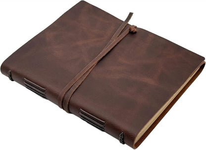 Leather Journal Writing Notebook - Genuine Leather Bound Daily Notepad for Men & Women Lined Paper 240 Kraft Pages, Handmade, Rustic Brown, 5 x 7 in