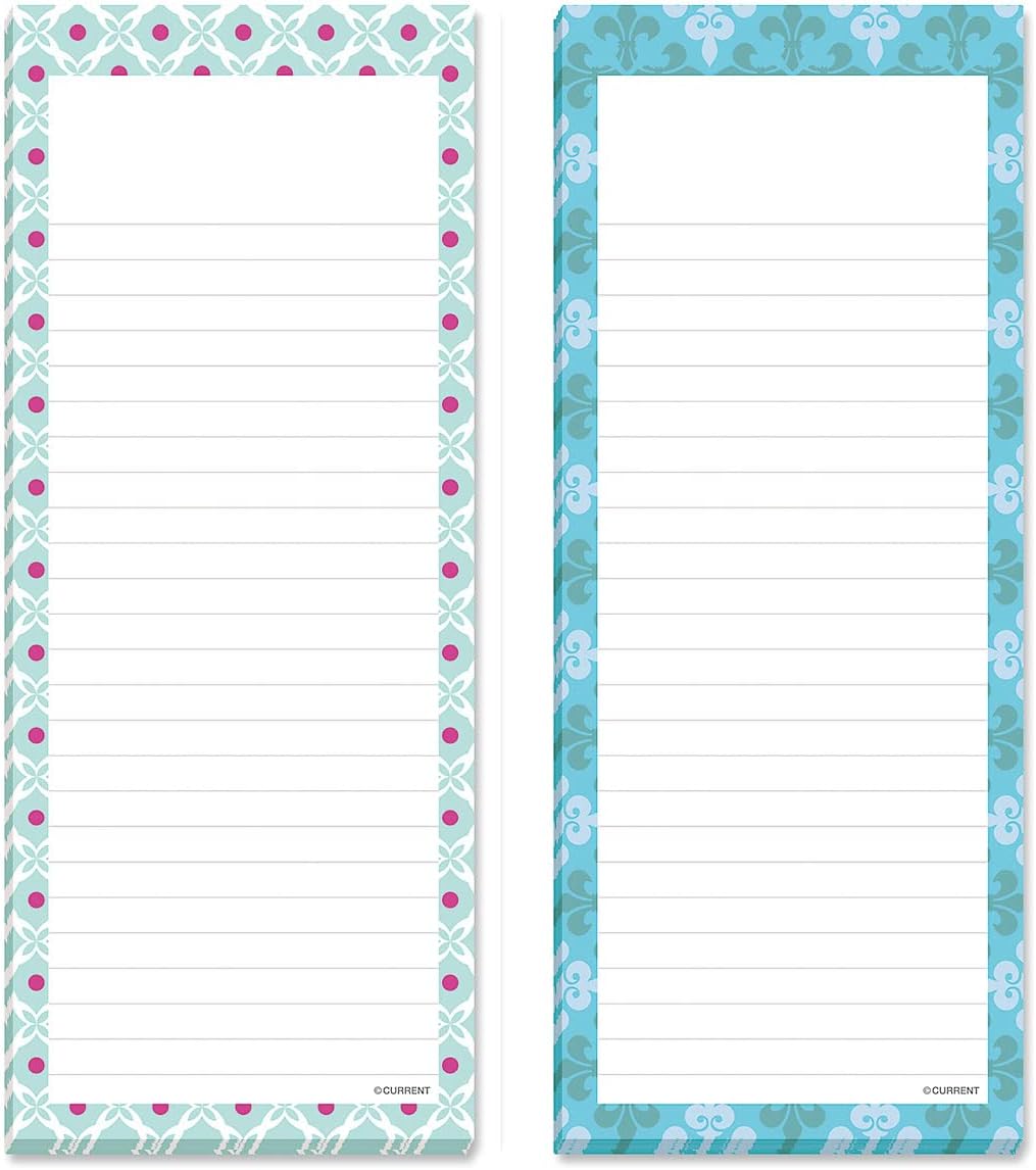 Current Cool Patterns Magnetic Notepads - Set of 6 List Pads, 6 designs, 50-Sheet Pads, 3 1/4 x 8 Inches, Lined Memo Pads, Shopping List, Office Organizer