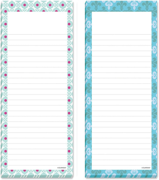 Current Cool Patterns Magnetic Notepads - Set of 6 List Pads, 6 designs, 50-Sheet Pads, 3 1/4 x 8 Inches, Lined Memo Pads, Shopping List, Office Organizer