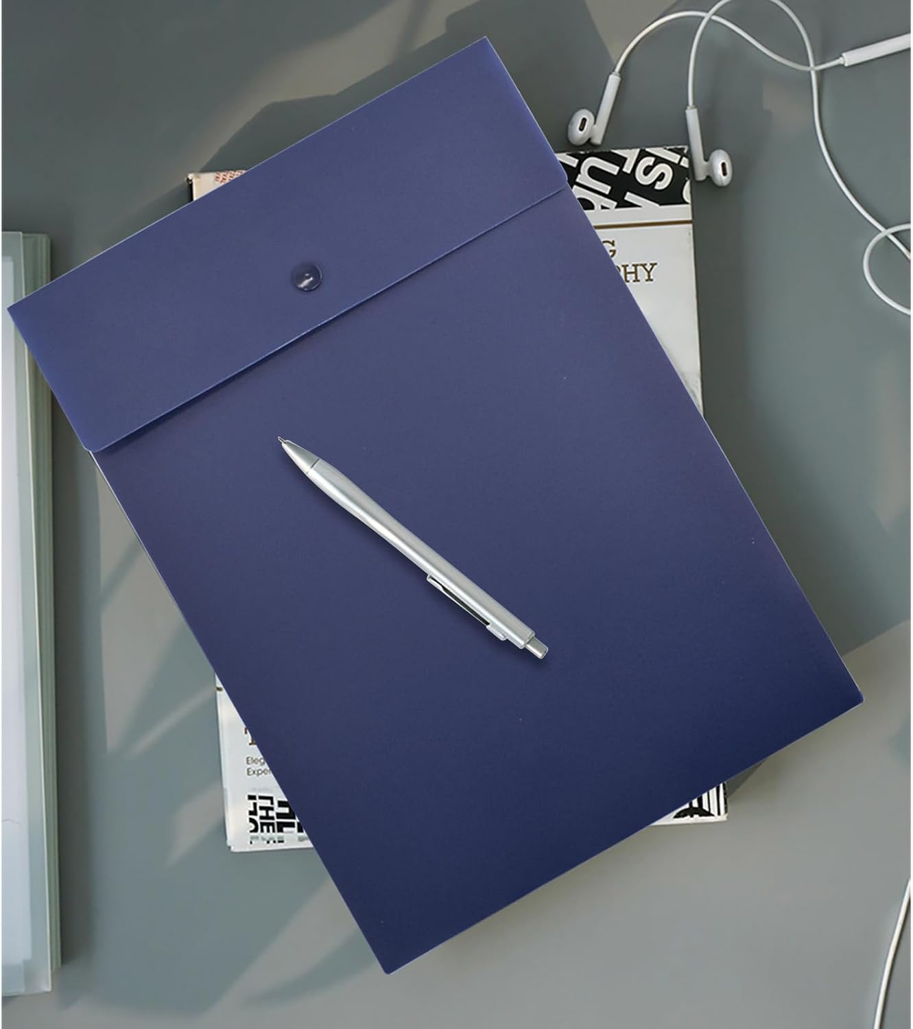 VANRA Vertical File Folders Poly Filing Envelope Plastic Project Folder with Snap Button Closure for A4 Letter Size Paper (Pack of 5, Black)