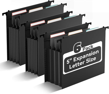 ANSOOK Hanging File Folder Letter Size,6 Packs Extra Capacity Hanging File Folders with Tabs,5" Expanding Plastic Hang Folder,Accordion File Organizers,File Cabinet Folders for for File Frame & Box