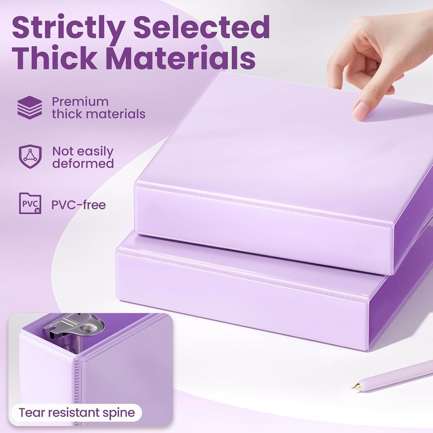 SUNEE 3 Ring Binder 2 Inch, Clear View Binder Three Ring PVC-Free (Fit 8.5x11 Inches) for School or Office Supplies, Light Purple, 1 Pack