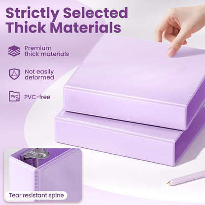SUNEE 3 Ring Binder 2 Inch, Clear View Binder Three Ring PVC-Free (Fit 8.5x11 Inches) for School or Office Supplies, Light Purple, 1 Pack