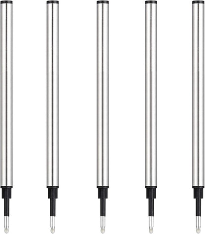 DunBong Rollerball Pen Refills, Roller Ball Fine Point 0.5mm, Red Ink Refill Pack of 5 - Replaceable Ballpoint Pen Refills Medium Point (Black)