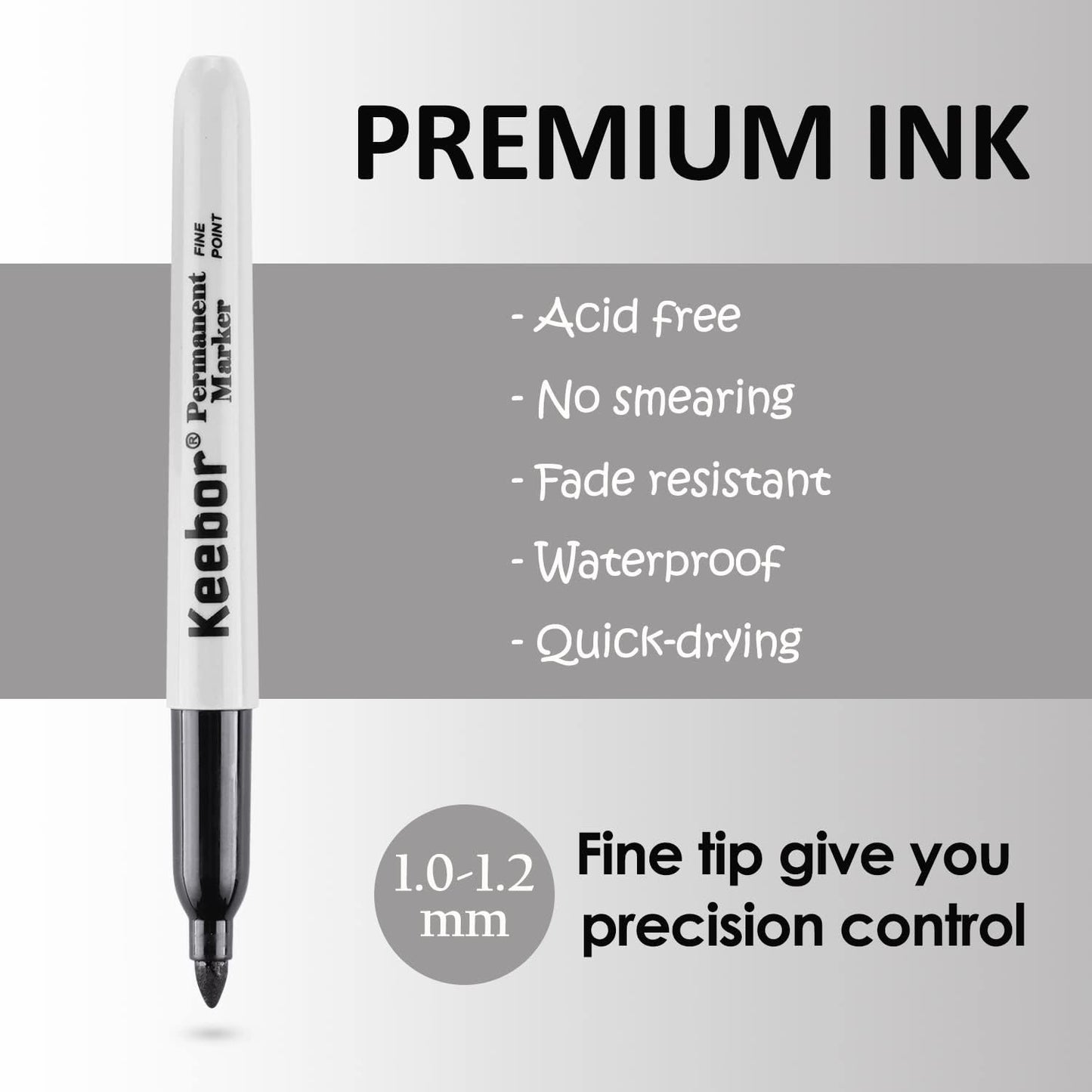 Keebor Permanent Markers Bulk, 60 Pack Black Permanent Markers, Quick Drying & Fade Resistant, Fine Point Marker Set for Wood, Plastic, Paper, Metal