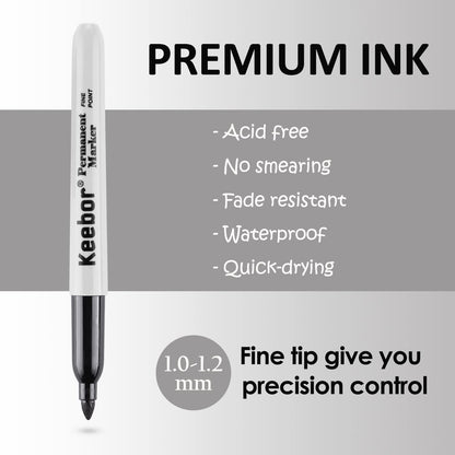 Keebor Permanent Markers Bulk, 60 Pack Black Permanent Markers, Quick Drying & Fade Resistant, Fine Point Marker Set for Wood, Plastic, Paper, Metal