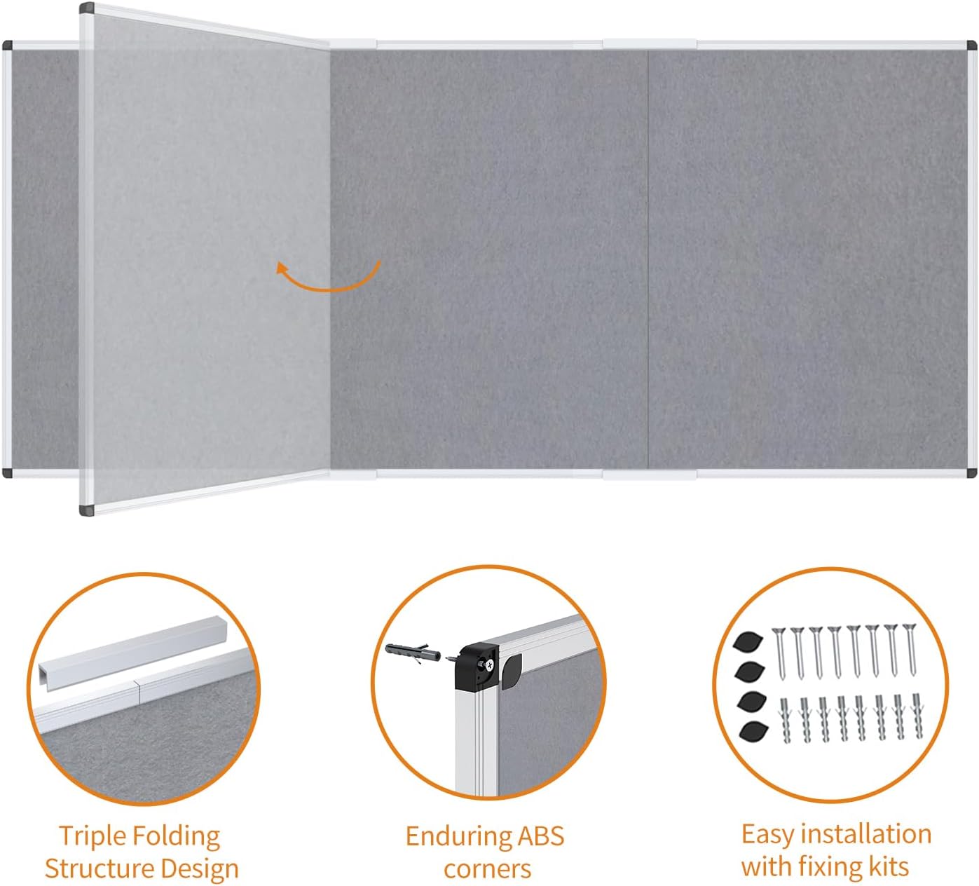VIZ-PRO Large Fabric Bulletin Board/Foldable Notice Board Felt Gray, 60 X 48 Inches, Silver Aluminium Frame