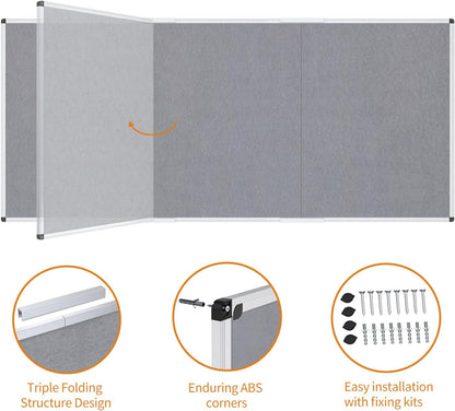 VIZ-PRO Large Fabric Bulletin Board/Foldable Notice Board Felt Gray, 60 X 48 Inches, Silver Aluminium Frame