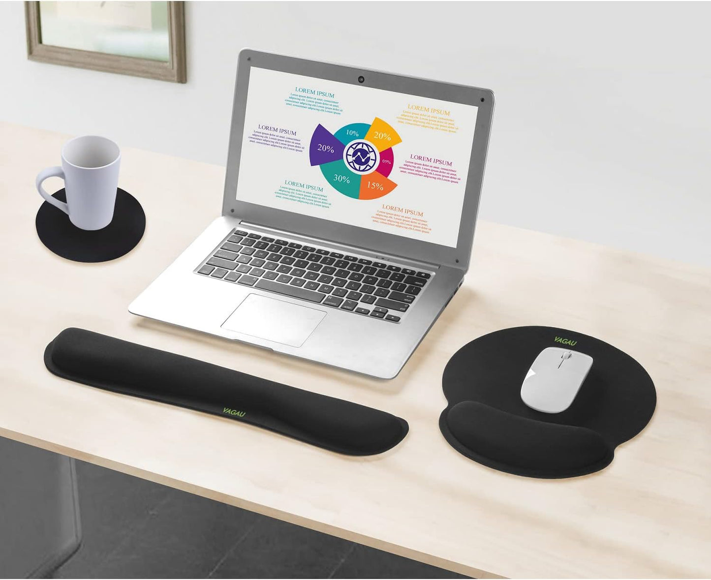 VAGAU Premium Keyboard Wrist Rest and Mouse Pad Wrist Support, Ergonomic Memory Foam Set for Office, Laptop, Mac, Computer and Gaming, Comfortable Typing &Wrist Pain Relief (2 Pack)