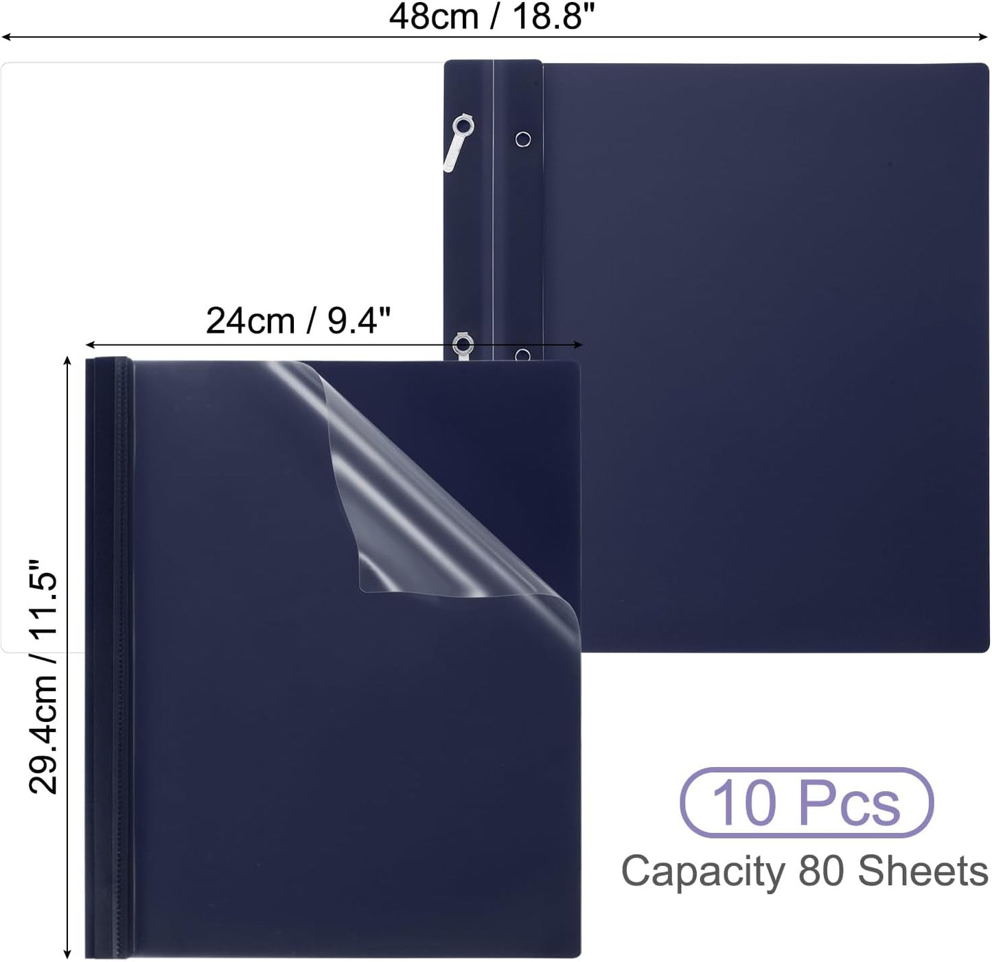 PATIKIL Plastic Report Covers with Prong, 10 Pcs 80 Sheet Capacity Clear Front Presentation Binders with 3 Metal Prong Fasteners Report Folder for Resume Documents Files Letter, Dark Blue