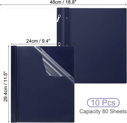 PATIKIL Plastic Report Covers with Prong, 10 Pcs 80 Sheet Capacity Clear Front Presentation Binders with 3 Metal Prong Fasteners Report Folder for Resume Documents Files Letter, Dark Blue