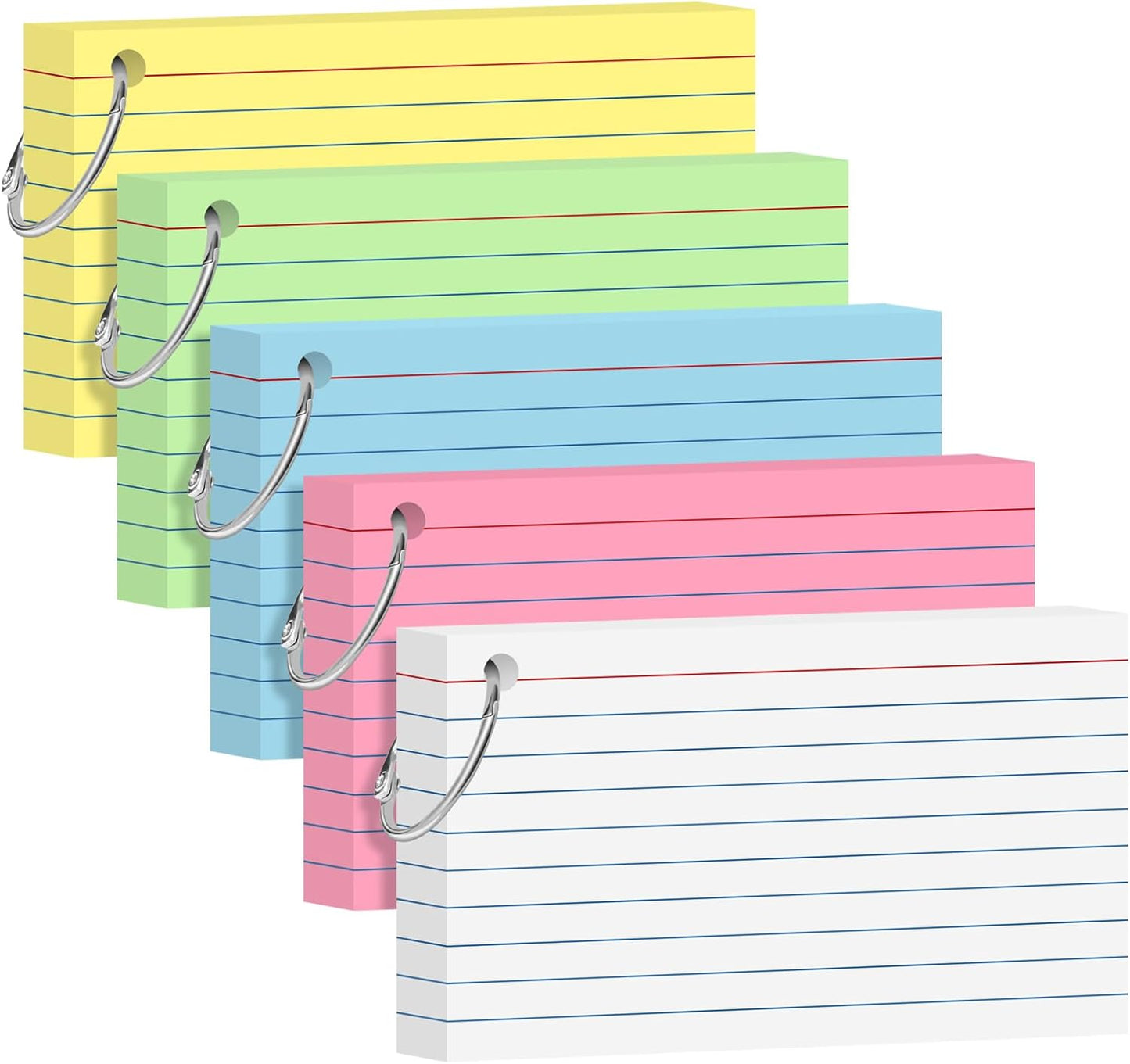 Colored Index Cards 3x5 Inch Heavyweight Flash Cards with Ring Lined Flashcards Note Cards for Studying School Supplies College, 200 Count