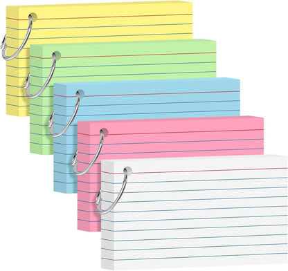 Colored Index Cards 3x5 Inch Heavyweight Flash Cards with Ring Lined Flashcards Note Cards for Studying School Supplies College, 200 Count