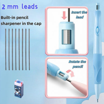 Handwriting thick mechanical pencils with grip: 2.0MM HB Pencil for kids with 14 leads (6 pack)