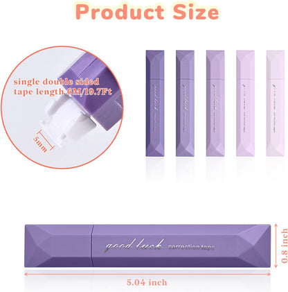 Temiary 5 Pcs White Correction Tapes, Aesthetic Correction Tape Pens Smooth Pull Out, Easy to Use Pen Shaped Applicator for Students School Office Supplies (Purple)
