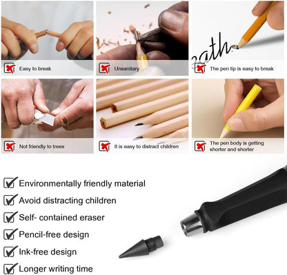 Ainiv Inkless Pencil with Eraser - 5 Sets Infinity Pencil, Reusable with Extra 5 Eraser & 5 Replaceable Nibs for Home, Office & School Writing, Drawing