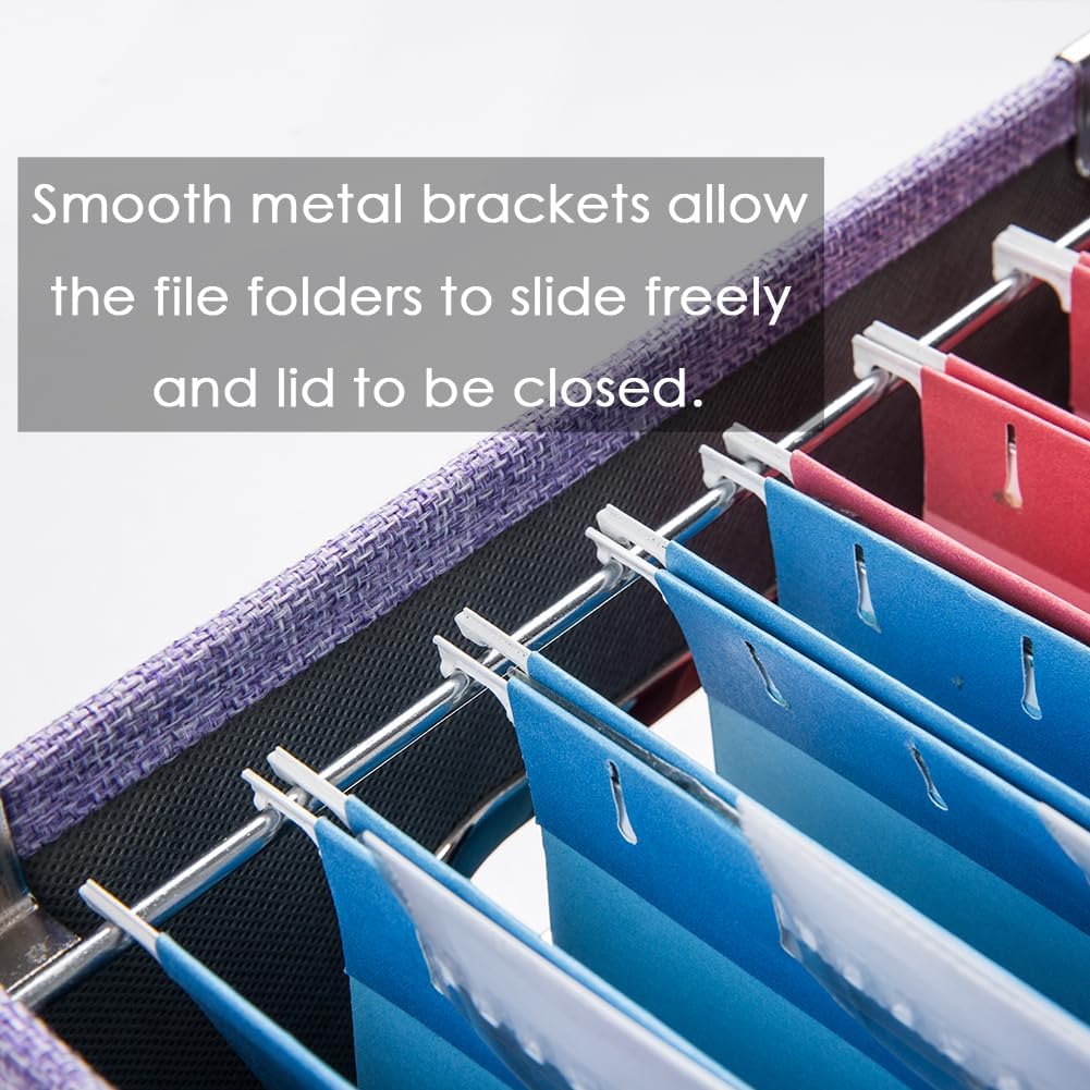 PRANDOM File Organizer Box - Collapsible Decorative Linen Filing Storage with Lids for Letter Size - Grey (14x9.3x10.8 inch)
