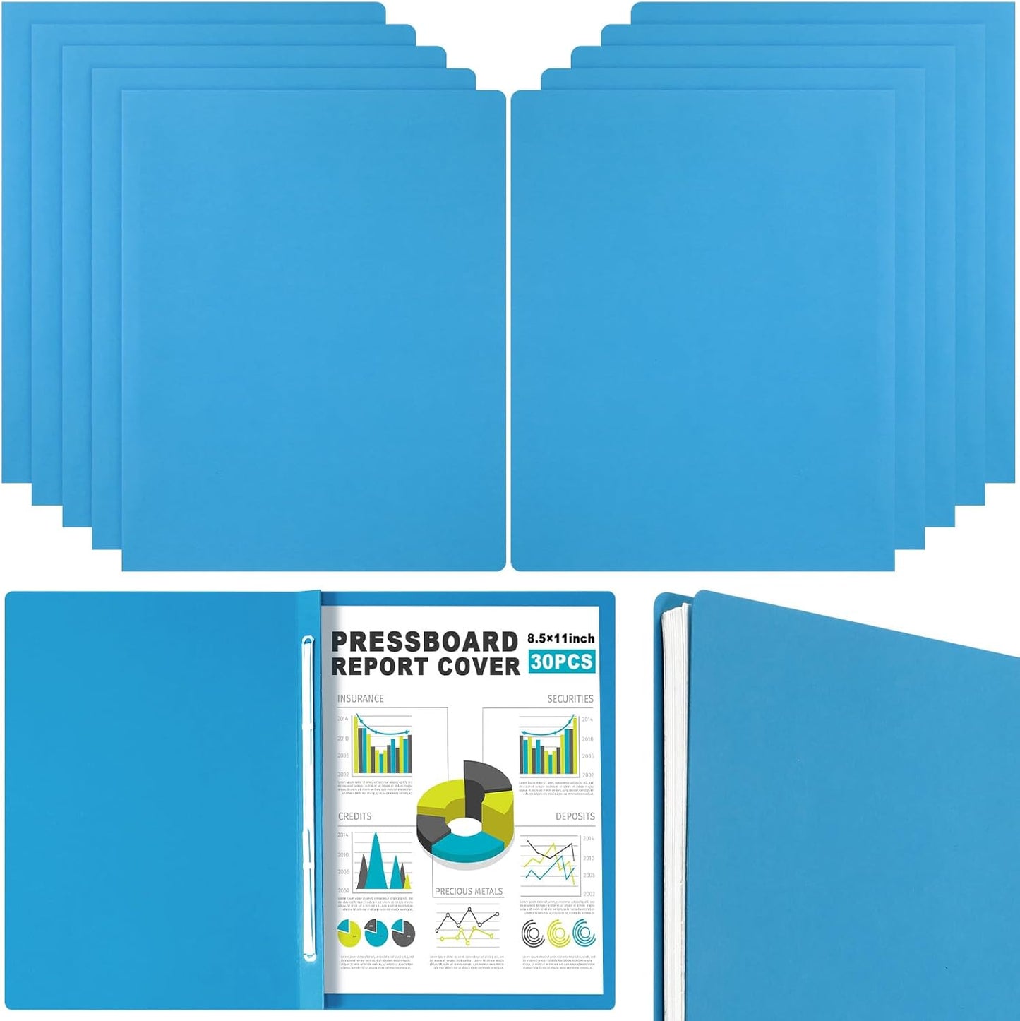 Dunzoom 30 Pcs 8.5'' x 11'' Pressboard Report Cover, 3'' Capacity Metal Prong Fastener with Compressor, Letter Size, Presentation Folder to Neatly Bind Report, Proposal Document (Black)