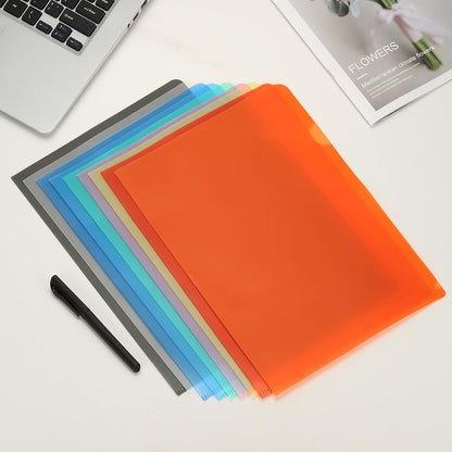 PATIKIL A5 Plastic Folders, 15 Pack Clear Folders L Type Project Pockets Paper Document Jacket Sleeves L Shaped Transparent for Documents Plastic Office File, 6.3x8.8in, Gray