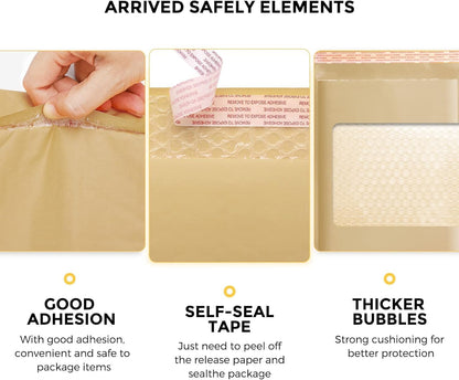Fuxury Kraft Bubble Mailer 4x8” 50Pack Padded Envelopes Usable Size 4x7" Strong Adhesion Thick Bubble Envelopes Waterproof Cushioned Bubble Mailers Packaging for Small Business #000 Yellow