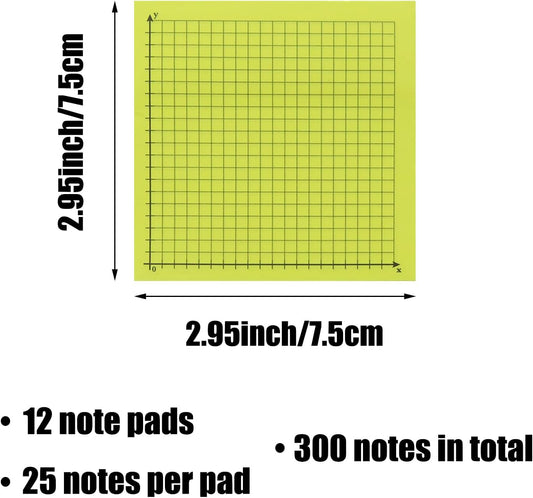 Graph Sticky Notes 300 Sheets Mini Graph Paper Sticky Notes 3x3 Inch 6 Pads Adhesive Four Quadrant Grid Sticky Notes Graphing Paper for Bible Journaling Office Math Supplies, Bright Color