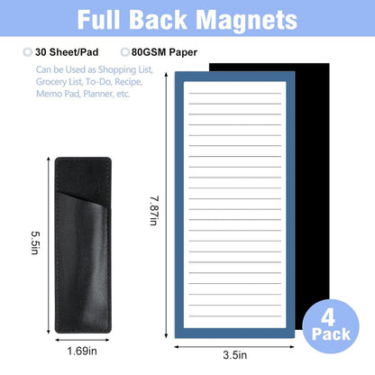 4 Pack Magnetic Notepads for Refrigerator with Magnetic Pen Holder, Fridge Grocery List Pads, 30 Sheets Per Pad, Full Magnetic Back Shopping List Memo Notepads for To-Do List Reminders, 7.9 x 3.5 inch