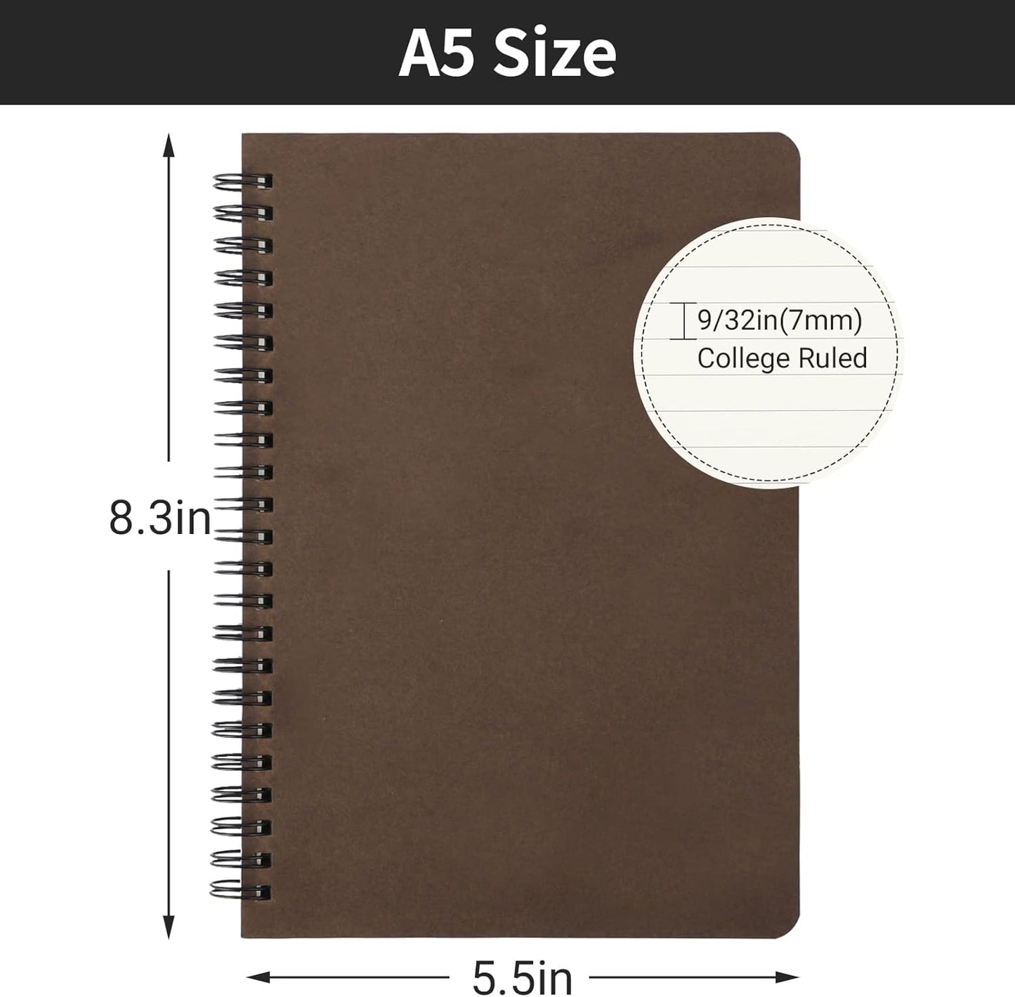 EUSOAR Spiral Notebook, A5 12packs 5.5"X8.3" 120 Pages Lined Travel Writing Notebooks Journal, Memo Notepad Sketchbook, Students College Office Business Subject Diary Ruled Book Journal-Black Cover