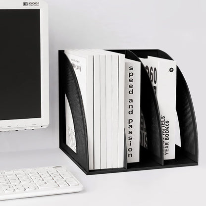SAYEEC 2Pcs Magazine Holder Plastic File Sorter Binder Holder for Desk Folder Organizer Stand Book Shelf Dividers Vertical Filling Storage Rack Desktop Bookshelf Display Box for Office School (Black)