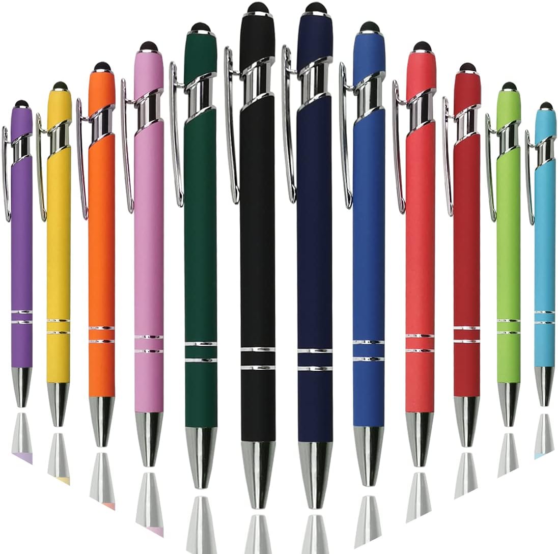 Oddmoal Ballpoint Pen with Stylus Tip, Soft Touch Click Metal Pen, 1.0mm Medium Point, Black Ink, 12 Count(Black)