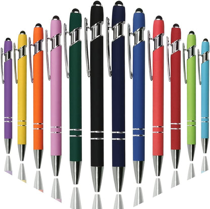Oddmoal Ballpoint Pen with Stylus Tip, Soft Touch Click Metal Pen, 1.0mm Medium Point, Black Ink, 12 Count(Black)