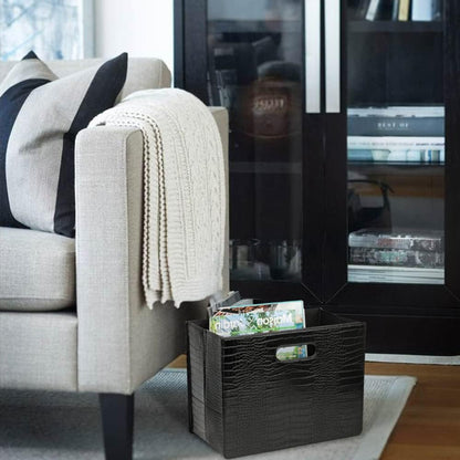 HofferRuffer Magazine Basket Holder, Foldable Magazine Rack, Document File Holder Organizer, File Folder, Newspaper Storage Bin Organizer for Home or Office (Brown)